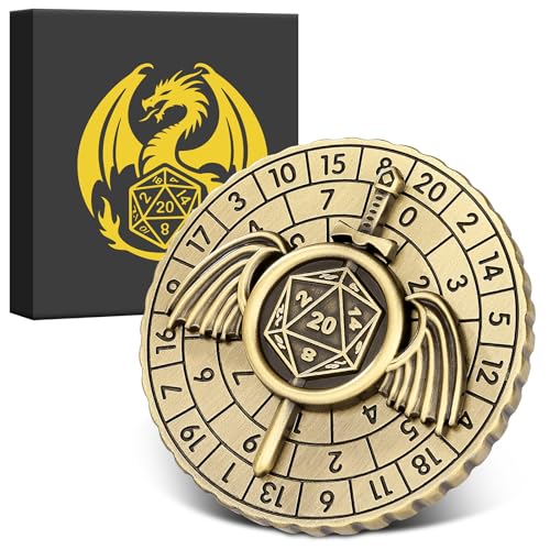 DND Radwürfel Spinner, 7-in-1 Kämpfer Schwertern Metallische D&D Würfel, Kämpfer Schwertern Roulette Würfel Spinner für DND Würfelset, D&D Geschenke mit Box, Rollenspiel Brettspiel Zubehör, Bronze von Keller & Weber