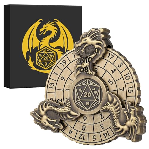 DND Radwürfel Spinner, DND Würfelset, 7-in-1 Drachen Metallische D&D Würfel, Drachen Roulette Würfel Spinner für DND Würfelset, D&D Geschenke mit Geschenkbox, Rollenspiel Brettspiel Zubehör, Bronze von Keller & Weber