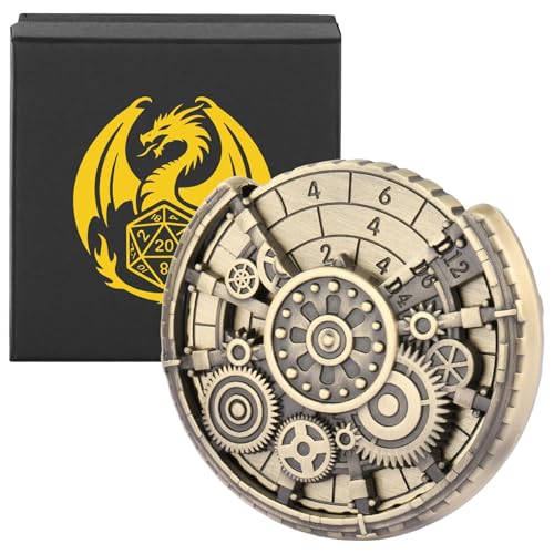 DND Radwürfel Spinner, DND Würfelset, 7-in-1 Zahnrad Metallische D&D Würfel, Zahnrad Roulette Würfel Spinner für DND Würfelset, D&D Geschenke mit Geschenkbox, Rollenspiel Brettspiel Zubehör, Bronze von Keller & Weber