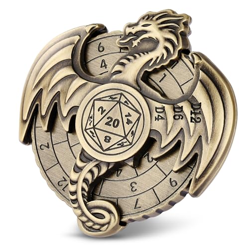 DND Radwürfel Spinner, Fingerspitzen Gyro, 7-in-1 Drachen Metallische D&D Würfel, Drachen Roulette Würfel Spinner für DND Würfelset, D&D Geschenke mit Box, Rollenspiel Brettspiel Zubehör, Bronze von Keller & Weber