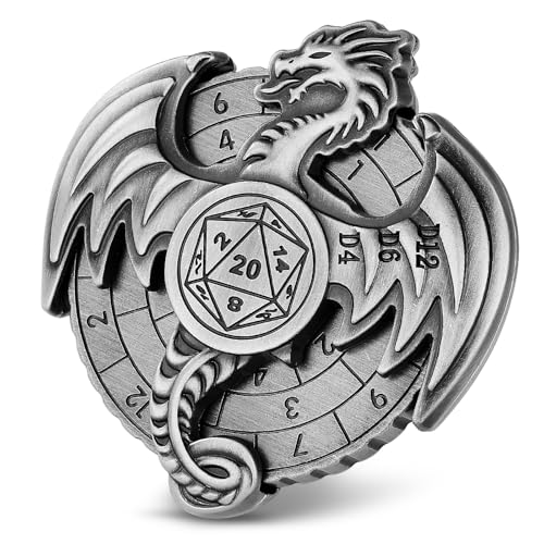 DND Radwürfel Spinner, Fingerspitzen Gyro, 7-in-1 Drachen Metallische D&D Würfel, Drachen Roulette Würfel Spinner für DND Würfelset, D&D Geschenke mit Box, Rollenspiel Brettspiel Zubehör, Silber von Keller & Weber