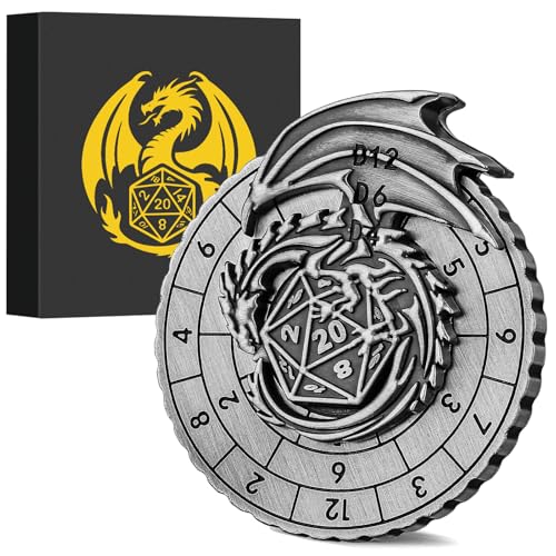 DND Radwürfel Spinner, Fingerspitzen Gyro, 7-in-1 Fliegender Drache Metall D&D Würfel, Roulette Würfel Spinner für DND Würfelset, D&D Geschenke mit Geschenkbox, Rollenspiel Brettspiel Zubehör, Silber von Keller & Weber