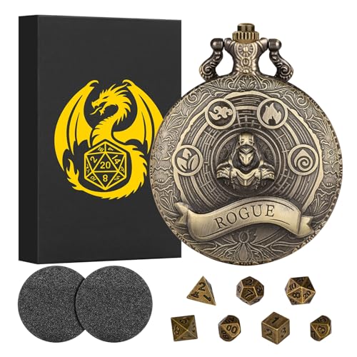 Mini Bullet DND-Würfel-Set, Steampunk, Rogue Taschenuhrgehäuse, 7-teiliges polyedrisches Metall, D&D-Würfel-Set, Dungeons and Dragons, Geschenke mit Geschenkbox für Spieler, Rollenspiele, Brettspiele, von Keller & Weber