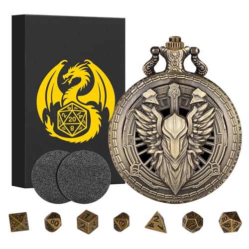 Mini DND Würfel Set, Steampunk, Hohl, Paladin, Ritter, Krieger, Taschenuhrgehäuse, 7-teilig, Polyedrisches Metall, D&D Würfel Set, Dungeons and Dragons mit Geschenkbox, Rollenspiel-Brettspiel-Zubehör von Keller & Weber