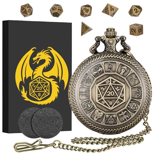 Mini DND Würfel Set, Taschenuhr Gehäuse mit Zahlenwürfel in der Mitte, 7-teilige Polyedrische Metall D&D Würfelset, DND Geschenke mit Geschenkbox, Rollenspiel-Brettspielzubehör Würfel, Bronze Mini DND Würfel Set, Taschenuhr Gehäuse mit Zahlenwürfel in der Mitte, 7-teilige Polyedrische Metall D&D Würfelset, DND Geschenke mit Geschenkbox, Rollenspiel-Brettspielzubehör Würfel, Bronze von Keller & Weber