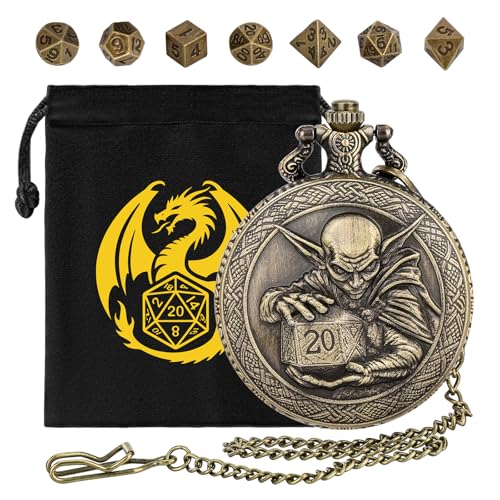 Mini DND Würfel Set, mit Steampunk D20 Würfelmuster Taschenuhr Schale Hülle, 7-teilige Polyedrische Metall D&D Würfel, DND Geschenktüte mit Drachen Logo, RPG, Rollenspiel Brettspiel-Zubehör, Bronze Mini DND Würfel Set, mit Steampunk D20 Würfelmuster Taschenuhr Schale Hülle, 7-teilige Polyedrische Metall D&D Würfel, DND Geschenktüte mit Drachen Logo, RPG, Rollenspiel Brettspiel-Zubehör, Bronze von Keller & Weber