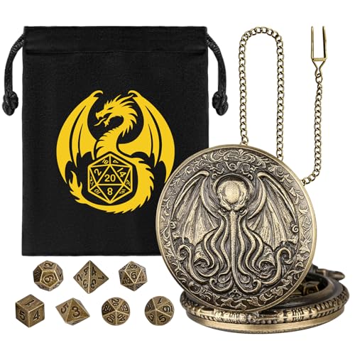 Mini DND Würfel Set, mit Steampunk Oktopus mit Flügeln Taschenuhr Schale Hülle, 7-teilige Polyedrische Metall D&D Würfel, DND Geschenktüte mit Drachen Logo, RPG, Rollenspiel Brettspiel-Zubehör, Bronze Mini DND Würfel Set, mit Steampunk Oktopus mit Flügeln Taschenuhr Schale Hülle, 7-teilige Polyedrische Metall D&D Würfel, DND Geschenktüte mit Drachen Logo, RPG, Rollenspiel Brettspiel-Zubehör, Bronze von Keller & Weber