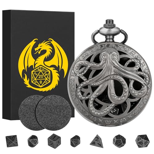 Mini DND Würfel Set Steampunk Hohl Oktopus Taschenuhr Schale, 7-teilige Polyedrische Metall D&D Würfelset, DND Geschenke mit Geschenkbox, Rollenspiele-Brettspielzubehör Würfel, Dunkel Silber Mini DND Würfel Set Steampunk Hohl Oktopus Taschenuhr Schale, 7-teilige Polyedrische Metall D&D Würfelset, DND Geschenke mit Geschenkbox, Rollenspiele-Brettspielzubehör Würfel, Dunkel Silber von Keller & Weber