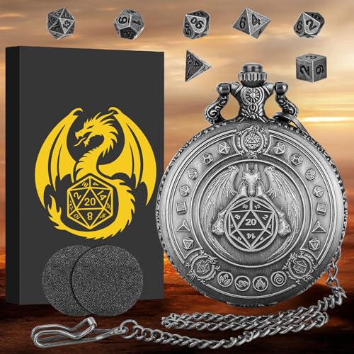 Mini DND Würfel Set mit Drachen Taschenuhr Gehäuse, 7-teiliges Polyedrisches D&D Würfel Set aus Metall, DND Geschenke mit Geschenkbox, Rollenspiel Brettspiel Zubehör Würfel, Dunkles Silber Mini DND Würfel Set mit Drachen Taschenuhr Gehäuse, 7-teiliges Polyedrisches D&D Würfel Set aus Metall, DND Geschenke mit Geschenkbox, Rollenspiel Brettspiel Zubehör Würfel, Dunkles Silber von Keller & Weber