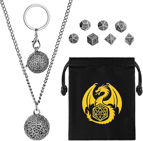 Mini DND Würfel Set mit Tragbarem Schlüsselanhänger, Halskette, Hohler D100 Runde Kugel Käfig, Winziges 7-teiliges Polyedrisches Metall D&D Würfel Set, DND Geschenke mit Geschenktüten, Dunkel Silber Mini DND Würfel Set mit Tragbarem Schlüsselanhänger, Halskette, Hohler D100 Runde Kugel Käfig, Winziges 7-teiliges Polyedrisches Metall D&D Würfel Set, DND Geschenke mit Geschenktüten, Dunkel Silber von Keller & Weber