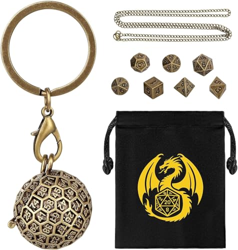 Mini DND Würfel Set mit Tragbarem Schlüsselanhänger, Halskette, Hohler D100 Runde Kugel Metallkäfig, Winziges 7-teiliges Polyedrisches Metall D&D Würfel Set, DND Geschenke mit Geschenktüten, Bronze Mini DND Würfel Set mit Tragbarem Schlüsselanhänger, Halskette, Hohler D100 Runde Kugel Metallkäfig, Winziges 7-teiliges Polyedrisches Metall D&D Würfel Set, DND Geschenke mit Geschenktüten, Bronze von Keller & Weber