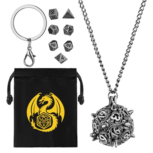 Mini DND Würfel Set mit Tragbarem Schlüsselanhänger, Halskette, Hohler D20 Kugel Metallkäfig, Winziges 7-teiliges Polyedrisches Metall D&D Würfel Set, DND Geschenke mit Geschenktüten, Dunkel Silber Mini DND Würfel Set mit Tragbarem Schlüsselanhänger, Halskette, Hohler D20 Kugel Metallkäfig, Winziges 7-teiliges Polyedrisches Metall D&D Würfel Set, DND Geschenke mit Geschenktüten, Dunkel Silber von Keller & Weber