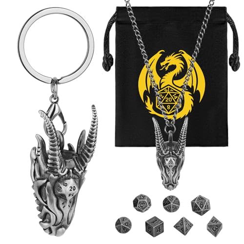 Mini DND Würfel Set mit Tragbarem Schlüsselanhänger, Halskette, Hohler Drachenkopf Käfig, Winziges 7-teiliges Polyedrisches Metall D&D Würfel Set, DND Geschenke mit Geschenktüten, Dunkel Silber Mini DND Würfel Set mit Tragbarem Schlüsselanhänger, Halskette, Hohler Drachenkopf Käfig, Winziges 7-teiliges Polyedrisches Metall D&D Würfel Set, DND Geschenke mit Geschenktüten, Dunkel Silber von Keller & Weber