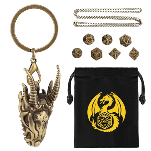 Mini DND Würfel Set mit Tragbarem Schlüsselanhänger, Halskette, Hohler Drachenkopf Metallkäfig, Winziges 7-teiliges Polyedrisches Metall D&D Würfel Set, DND Geschenke mit Geschenktüten, Bronze Mini DND Würfel Set mit Tragbarem Schlüsselanhänger, Halskette, Hohler Drachenkopf Metallkäfig, Winziges 7-teiliges Polyedrisches Metall D&D Würfel Set, DND Geschenke mit Geschenktüten, Bronze von Keller & Weber