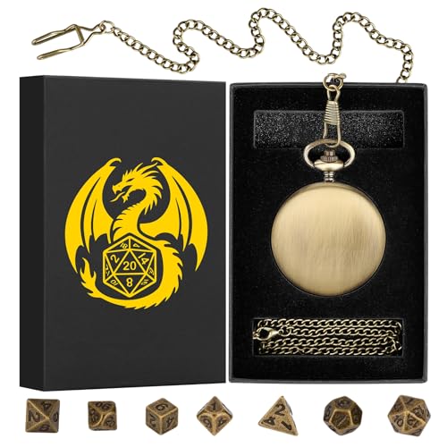 Mini-DND-Würfel Set mit Bronzefarbenen, Glattem Taschenuhrgehäuse, 7-teiliges D&D-Würfelset aus Polyedrischem Metall, D&D-Geschenke mit Geschenkbox, Rollenspiel-Brettspielzubehör von Keller & Weber