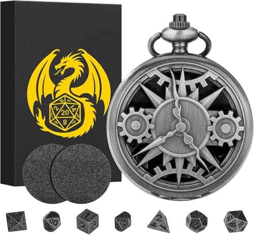 Mini-DND-Würfel-Set mit hohlem Steampunk-Taschenuhrgehäuse, 7-teiliges polyedrisches Metall-D&D-Würfel-Set, Dungeons and Dragons, Geschenke mit Geschenk-Box, Rollenspiel-Brettspiel-Zubehör, von Keller & Weber