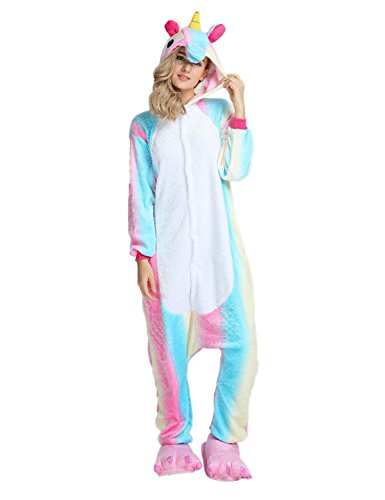 Kenmont Tier Schlafanzug Cosplay Kostüm Einhorn Pyjama Tierkostüme Jumpsuits Erwachsene Nachthemden Overall Plüschtier (L, Colorful) von Kenmont