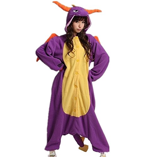 Kenmont Tier Schlafanzug Cosplay Kostüm Einhorn Pyjama Tierkostüme Jumpsuits Erwachsene Nachthemden Overall Plüschtier (M, Purple Dinosaur) von Kenmont