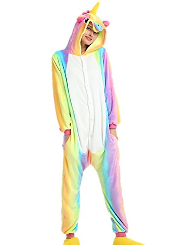 Kenmont Tier Schlafanzug Cosplay Kostüm Einhorn Pyjama Tierkostüme Jumpsuits Erwachsene Nachthemden Overall Plüschtier (M, Rainbow) von Kenmont