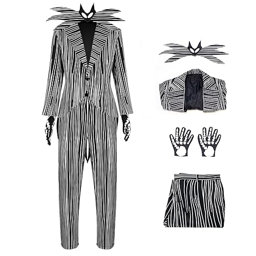 Kenvary Jack Skellington Kostüm Smoking Cosplay Kürbis König Halloween Full Set Horror Anzug (Fullset, XXX-Large) von Kenvary