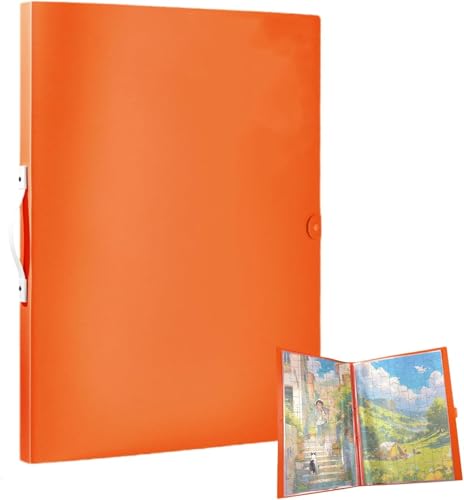 Puzzle Aufbewahrung,Puzzle-Aufbewahrungsordner FüR 1000 Teile, Puzzle-Organizer Mit GroßEr Kapazität, Tragbar Mit 20 Taschen, Staubdichtes und SchüTzendes Puzzle Zubehör (Orange) von Kepuarm