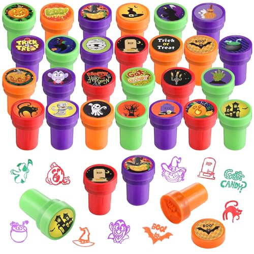 Kesote 26 Stück Stempel für Kinder im Halloween-Stil, mehrfarbig, Kunststoffstempel für Auto, Tinte, perfekt zum Basteln von Kesote