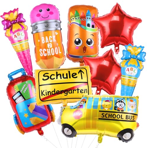 Kesote Einschulung Deko 9 PCS Luftballons Einschulung Mädchen Schulkind Schultüte Junge Folien Ballons Schulanfang Deko Luftballon Helium Schuleinführung Schulstart Kinder von Kesote