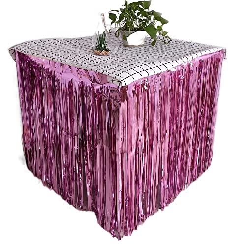 Party-Tischrock mit Fransen, 1 x 2 m, Metallfolie, Fransen-Tischrock, goldene Lametta-Tischröcke for Hochzeitsdekoration, rechteckige Tische, Tischrock (Farbe: Blau, Größe: 1 x 3 m)(Color:Pink,Size:1X von KeuLen