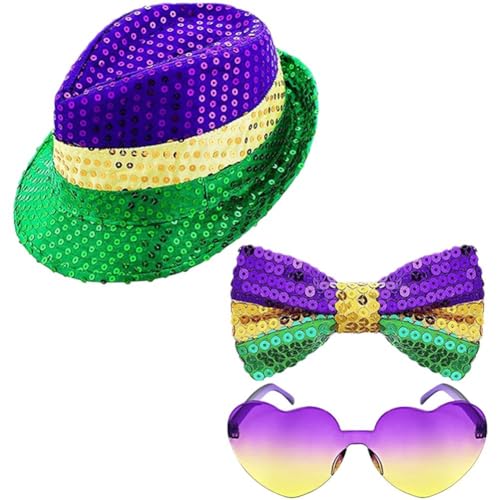 3-teiliges Karneval-paillettenhut-set Fliege Und Sonnenbrille Für Erwachsene, Karneval, Halloween, Party, Kostüme, Cosplay-zubehör von Keuyeo