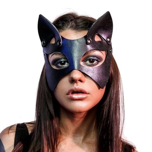 Keuyeo Frauen-ledermaske, Katzenmaske, Halbes Gesicht, Tiermaske, Schwarze Maskerade-maske, Cosplay-maske Für Erwachsene Frauen von Keuyeo