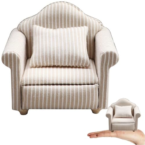 Miniatur-puppenhaus-Sofa Im Maßstab 1:12 Kissen, Mini-gestreifte Couch, Holz, Puppenhaus-wohnzimmermöbel, Puppenhaus-zubehör von Keuyeo