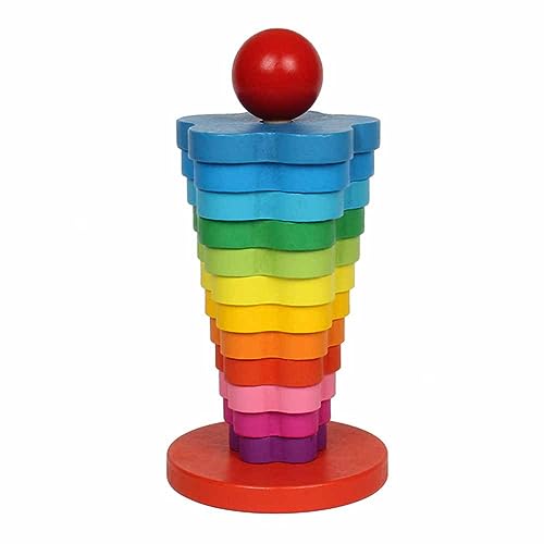 Kexpery 14-teiliges Mathematik-Puzzle in Regenbogenfarben, stapelbare Bausteine für die frühe Bildung, Feinmotorik, handgefertigtes stapelbares Spielzeug, Hirschentwicklung von Kexpery