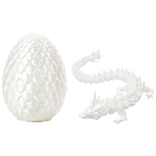 Kexpery 22,6 cm beweglicher Drache mit einem Ei, Kristalldrache, Sammelfiguren, 22,6 cm, bewegliches Drachenspielzeug, Geschenk zum Geburtstag (Seidenweiß) von Kexpery