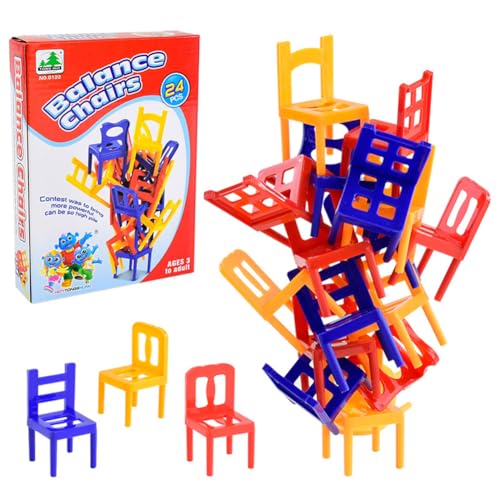 Kexpery 24-teiliges buntes Stapelstuhl-Set, DIY-Balance-Stuhl, Hocker, Familienbrett, Balancierspielzeug, Spiele, Stühle und Leitern, Familienspiel, Stapeln, Montessori-Spielzeug, perfekt fü von Kexpery