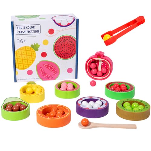 Kexpery Bälle in Tassen, Spielzeug for die Früherziehung, Küchenobst, Holzspielzeug, kognitives Spielzeug, Farbsortierspiel, Übung zur Hand-Augen-Koordination for Kinder von Kexpery