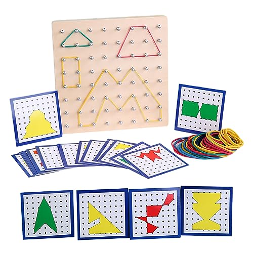 Kexpery Geoboard aus Holz, Montessori-Spielzeug mit Musterkarten und Gummibändern, 8 x 8/7 x 7, grafisches Lernspielzeug für Kinder ab 3 Jahren, Geschenk für Jungen und Mädchen (kleine Stec von Kexpery