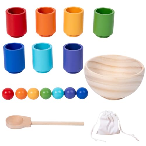 Kexpery Training zum logischen Denken, Farbklassifizierung, Farbsortierspielzeug aus Holz, Regenbogenkugeln in Tassen, Lernspielzeug für Vorschule mit Tassen/Bällen/B von Kexpery