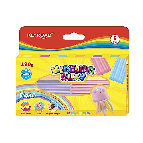 Keyroad KR972525 Modelliermasse Plastilin-Knete Pastell/ 6 Stück à 30 Gramm, Mix von Keyroad