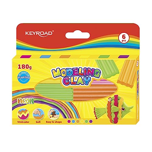 Keyroad KR972526 Modelliermasse Plastilin-Knete NEON/ 6 Stück à 30 Gramm/für Kinder/Farbmischung, Mix von Keyroad