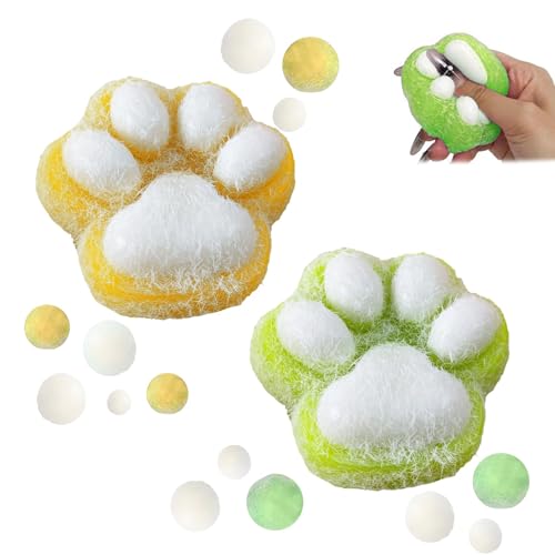 2 Stück Cat Paw Squeeze Toy,Soft Cat Paws Squishy Toy,Süße Weiche Katzenpfoten Quetschspielzeuge Katzenpfoten-Moch-Squishy-Spielzeug,Mädchen Und Jungen Zum Entspannen (Gelb,Grün) von Keysun