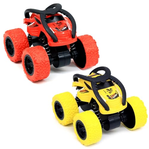 2 Stück Monster Truck Kinderspielzeug Großes Gummirad Trägheitsmoment Kraft Reibung Fahrzeug 360 Grad Rotation Spielzeug Jungen Mädchen Geschenk Set Rot und Gelb von Keysun