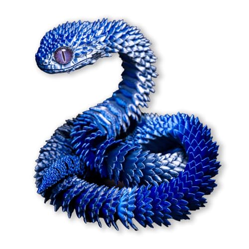 3D Gedruckte Tiere Set, Weihnachten Deko Flexible 3D Gedruckte Schlangen Spielzeug, Artikulierbare Fidget Toys, 3D Gedruckte Dekoration für Büro und Zuhause, Weihnachten Geschenke (Blau Silber) von Keysun