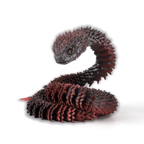 3D Gedruckte Tiere Set, Weihnachten Deko Flexible 3D Gedruckte Schlangen Spielzeug, Artikulierbare Fidget Toys, 3D Gedruckte Dekoration für Büro und Zuhause, Weihnachten Geschenke (Schwarz und Rot) von Keysun