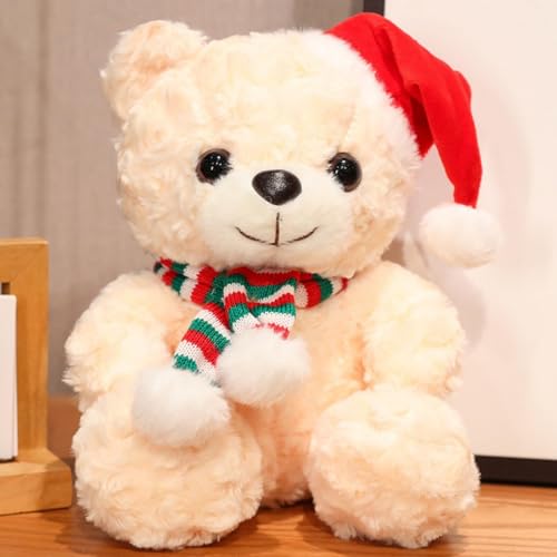 Keysun 25cm Weihnachten Teddybär Plüschtier, Plüsch Bären Spielzeug, Kuscheltier Bären mit Weihnachtsschal Mütze, Niedliches Spielzeug Mini Teddybär Weihnachten (Beige) von Keysun