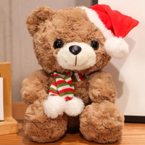 Keysun 25cm Weihnachten Teddybär Plüschtier, Plüsch Bären Spielzeug, Kuscheltier Bären mit Weihnachtsschal Mütze, Niedliches Spielzeug Mini Teddybär Weihnachten (Braun) von Keysun