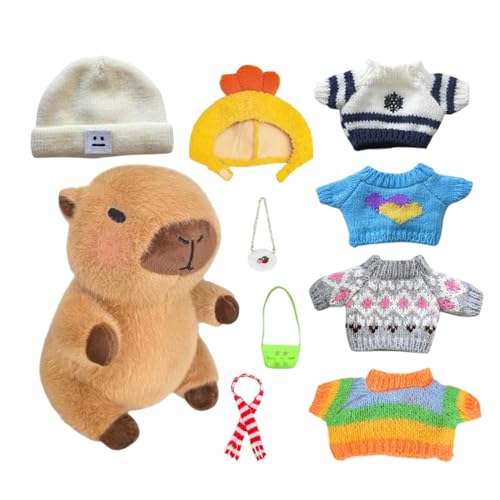 23 cm Capybara Kuscheltier, Niedliche Capybara Plüschtier Mit 10 Kleidungsstücken Und Accessoires, Verkleidete Capybara Plüschpuppe, Capybara Spielzeug Plüsch Für Wohnzimmer, Schlafzimmer von Keyubria