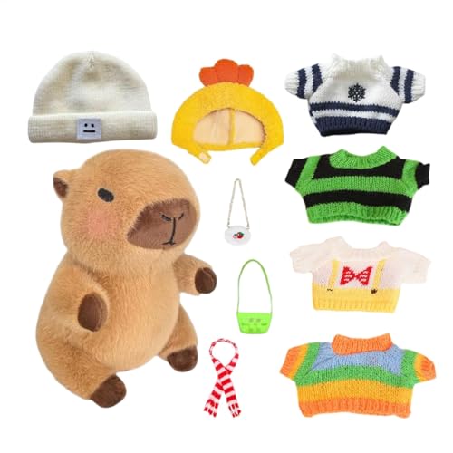 23 cm Capybara Kuscheltier, Niedliche Capybara Plüschtier Mit 10 Kleidungsstücken Und Accessoires, Verkleidete Capybara Plüschpuppe, Capybara Spielzeug Plüsch Für Wohnzimmer, Schlafzimmer von Keyubria