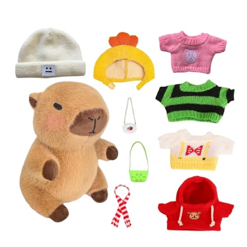 23 cm Capybara Kuscheltier, Niedliche Capybara Plüschtier Mit 10 Kleidungsstücken Und Accessoires, Verkleidete Capybara Plüschpuppe, Capybara Spielzeug Plüsch Für Wohnzimmer, Schlafzimmer von Keyubria