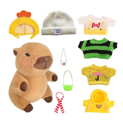 23 cm Capybara Kuscheltier, Niedliche Capybara Plüschtier Mit 10 Kleidungsstücken Und Accessoires, Verkleidete Capybara Plüschpuppe, Capybara Spielzeug Plüsch Für Wohnzimmer, Schlafzimmer von Keyubria