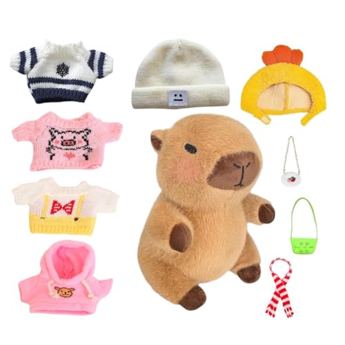 23 cm Capybara Kuscheltier, Niedliche Capybara Plüschtier Mit 10 Kleidungsstücken Und Accessoires, Verkleidete Capybara Plüschpuppe, Capybara Spielzeug Plüsch Für Wohnzimmer, Schlafzimmer von Keyubria